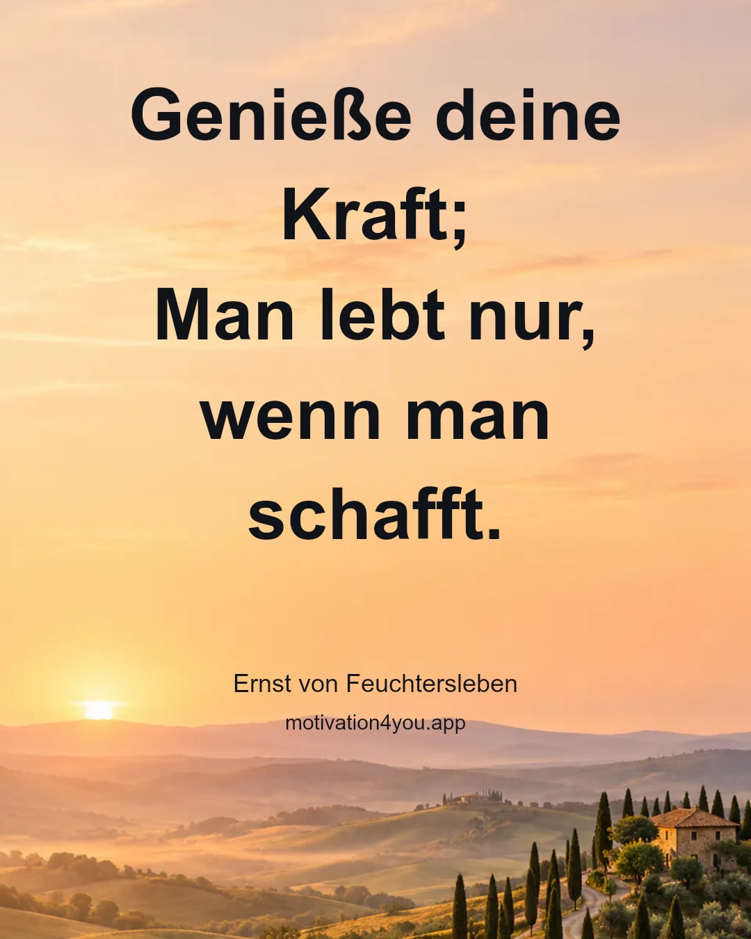 Genieße deine Kraft;
Man lebt nur, wenn man schafft.