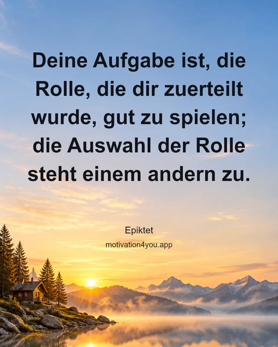 Deine Aufgabe ist, die Rolle, die dir zuerteilt wurde, gut zu spielen; die Auswahl der Rolle steht einem andern zu.