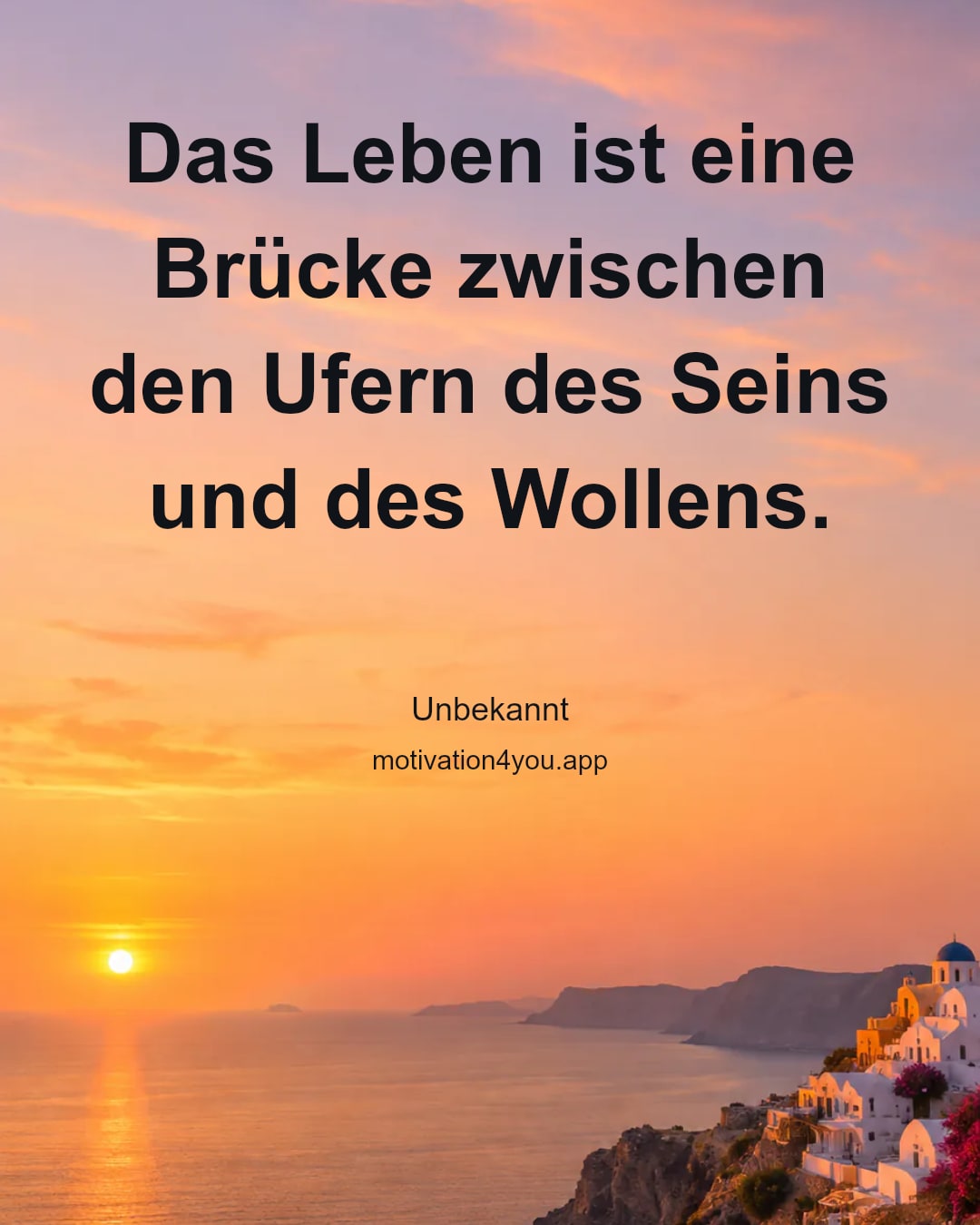 Das Leben ist eine Brücke zwischen den Ufern des Seins und des Wollens.