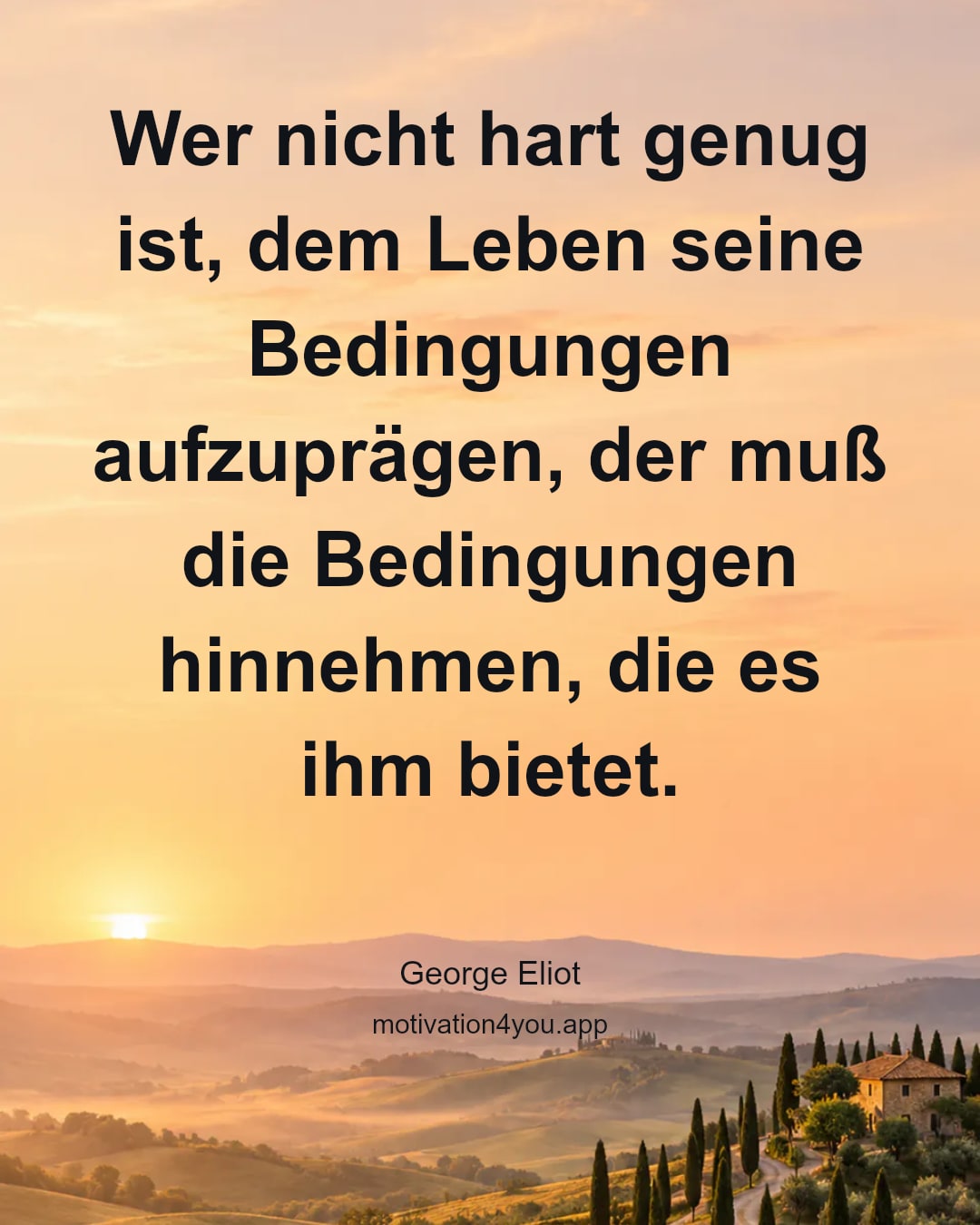 Wer nicht hart genug ist, dem Leben seine Bedingungen aufzuprägen, der muß die Bedingungen hinnehmen, die es ihm bietet.