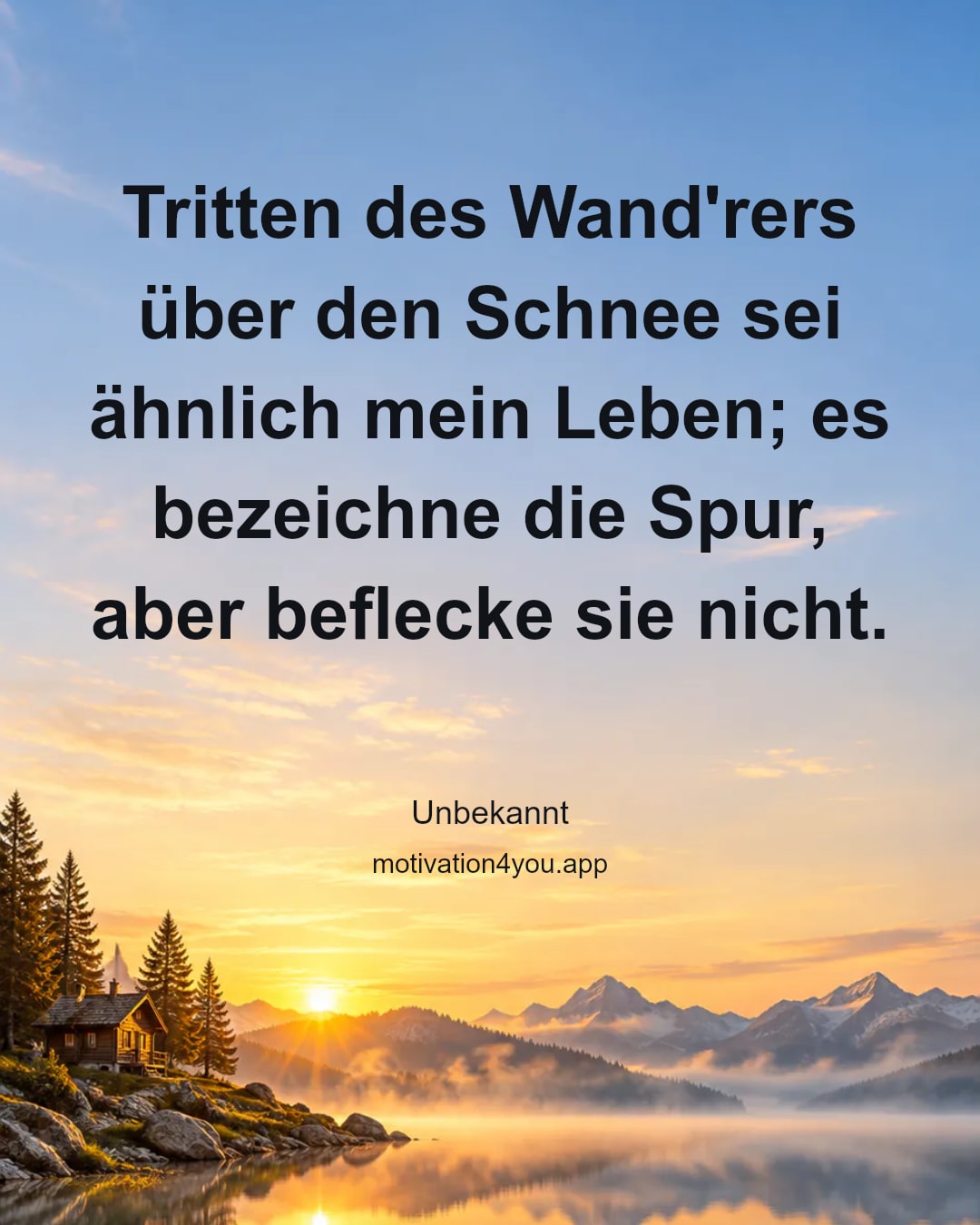 Tritten des Wand'rers über den Schnee sei ähnlich mein Leben; es bezeichne die Spur, aber beflecke sie nicht.