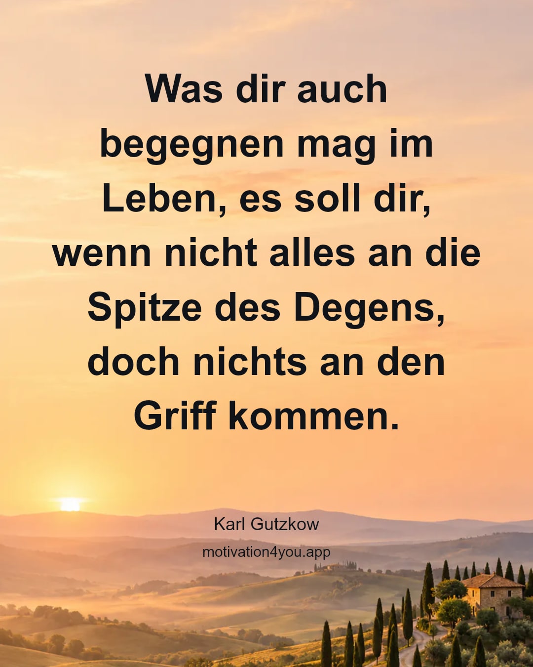 Was dir auch begegnen mag im Leben, es soll dir, wenn nicht alles an die Spitze des Degens, doch nichts an den Griff kommen.