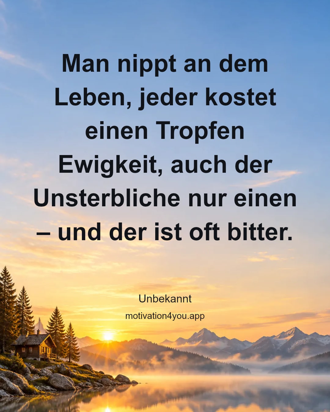 Man nippt an dem Leben, jeder kostet einen Tropfen Ewigkeit, auch der Unsterbliche nur einen – und der ist oft bitter.