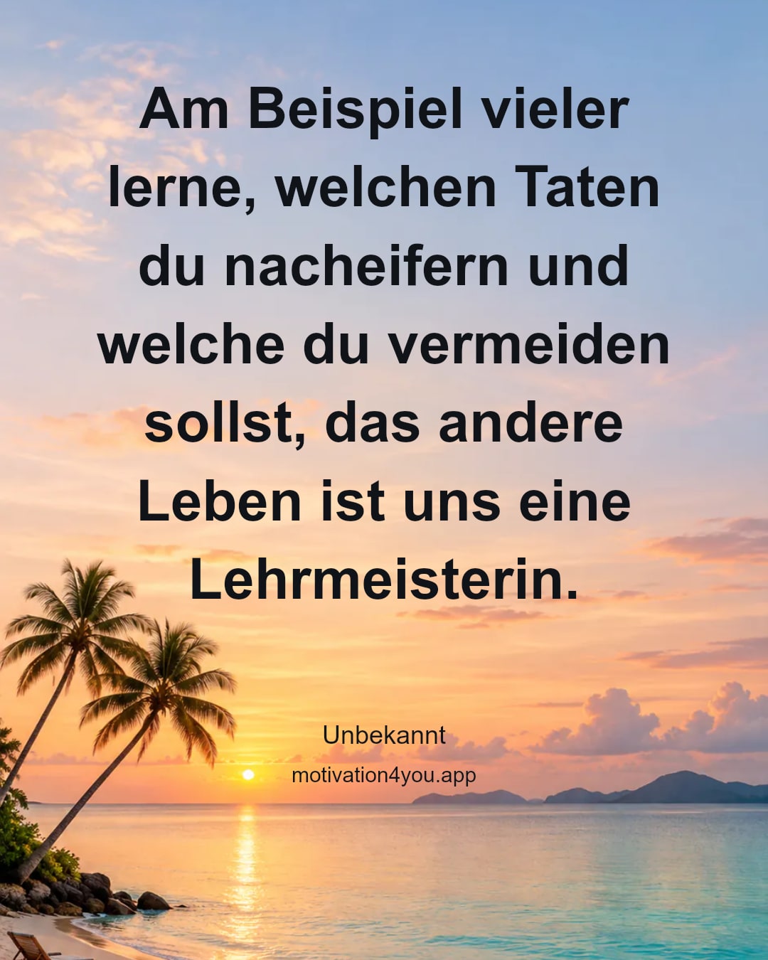 Am Beispiel vieler lerne, welchen Taten du nacheifern und welche du vermeiden sollst, das andere Leben ist uns eine Lehrmeisterin.