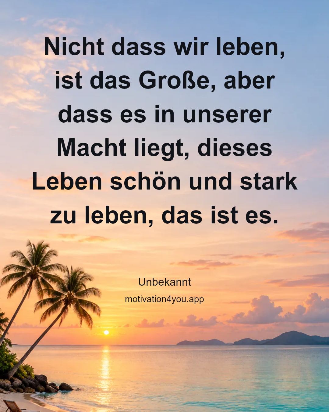 Nicht dass wir leben, ist das Große, aber dass es in unserer Macht liegt, dieses Leben schön und stark zu leben, das ist es.