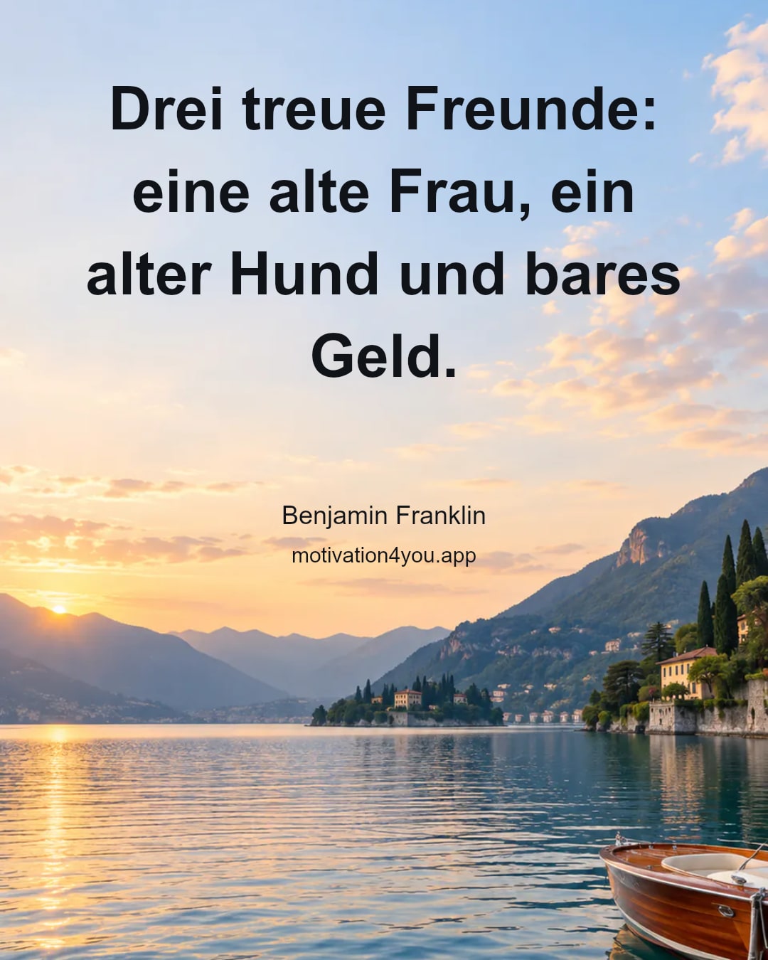 Drei treue Freunde: eine alte Frau, ein alter Hund und bares Geld.