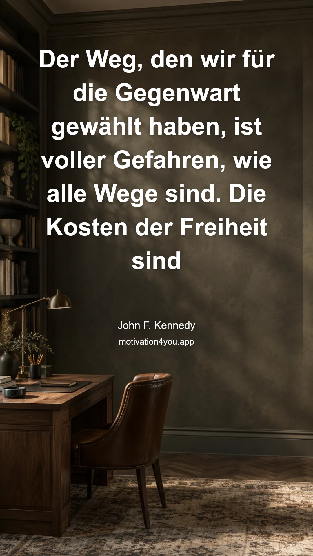 Der Weg, den wir für die Gegenwart gewählt haben, ist voller Gefahren, wie alle Wege sind. Die Kosten der Freiheit sind immer hoch, aber die Amerikaner haben es immer bezahlt. Und ein Weg, der wir nie wählen werden, und das ist der Weg der Hingabe oder Unterwerfung.