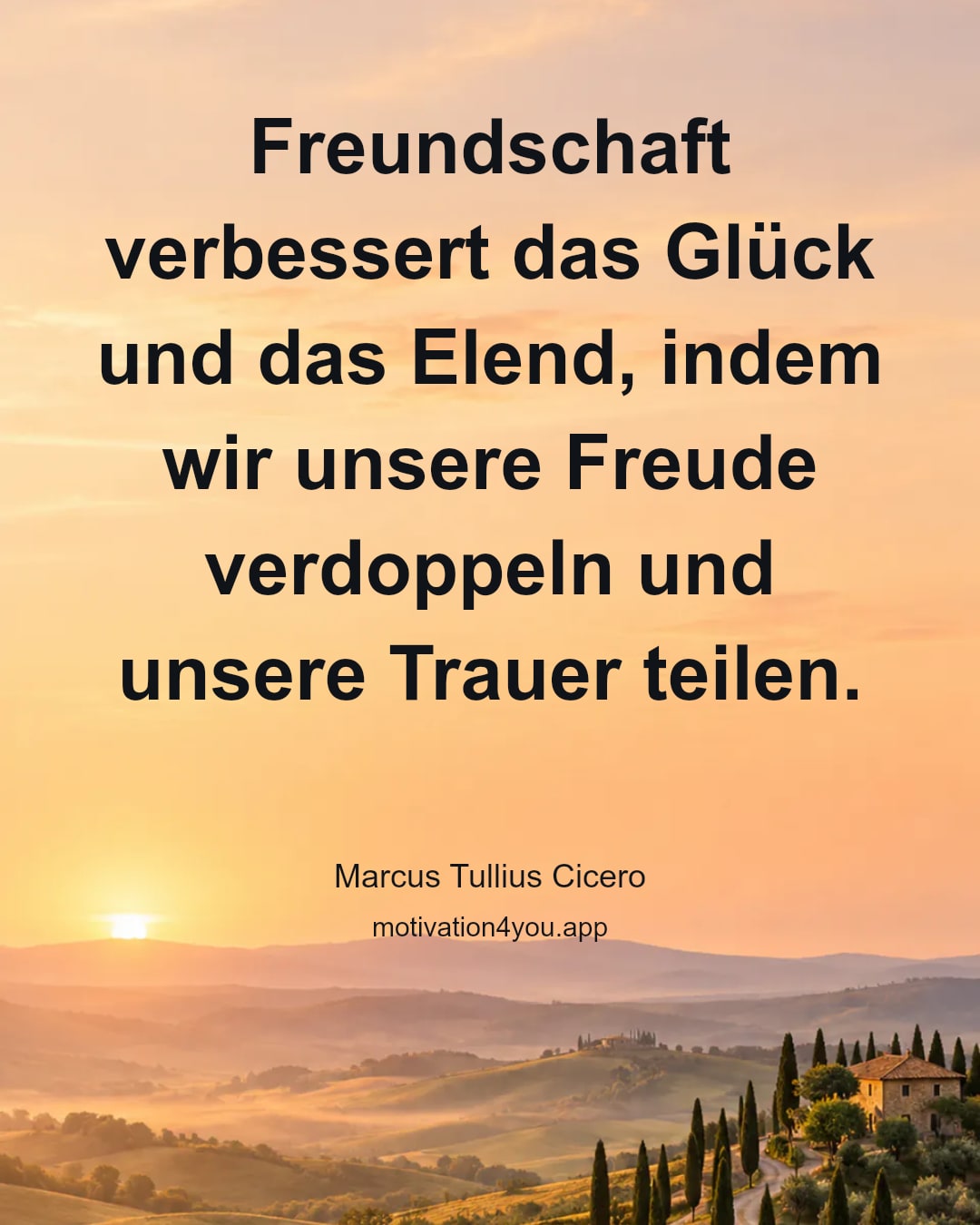 Freundschaft verbessert das Glück und das Elend, indem wir unsere Freude verdoppeln und unsere Trauer teilen.