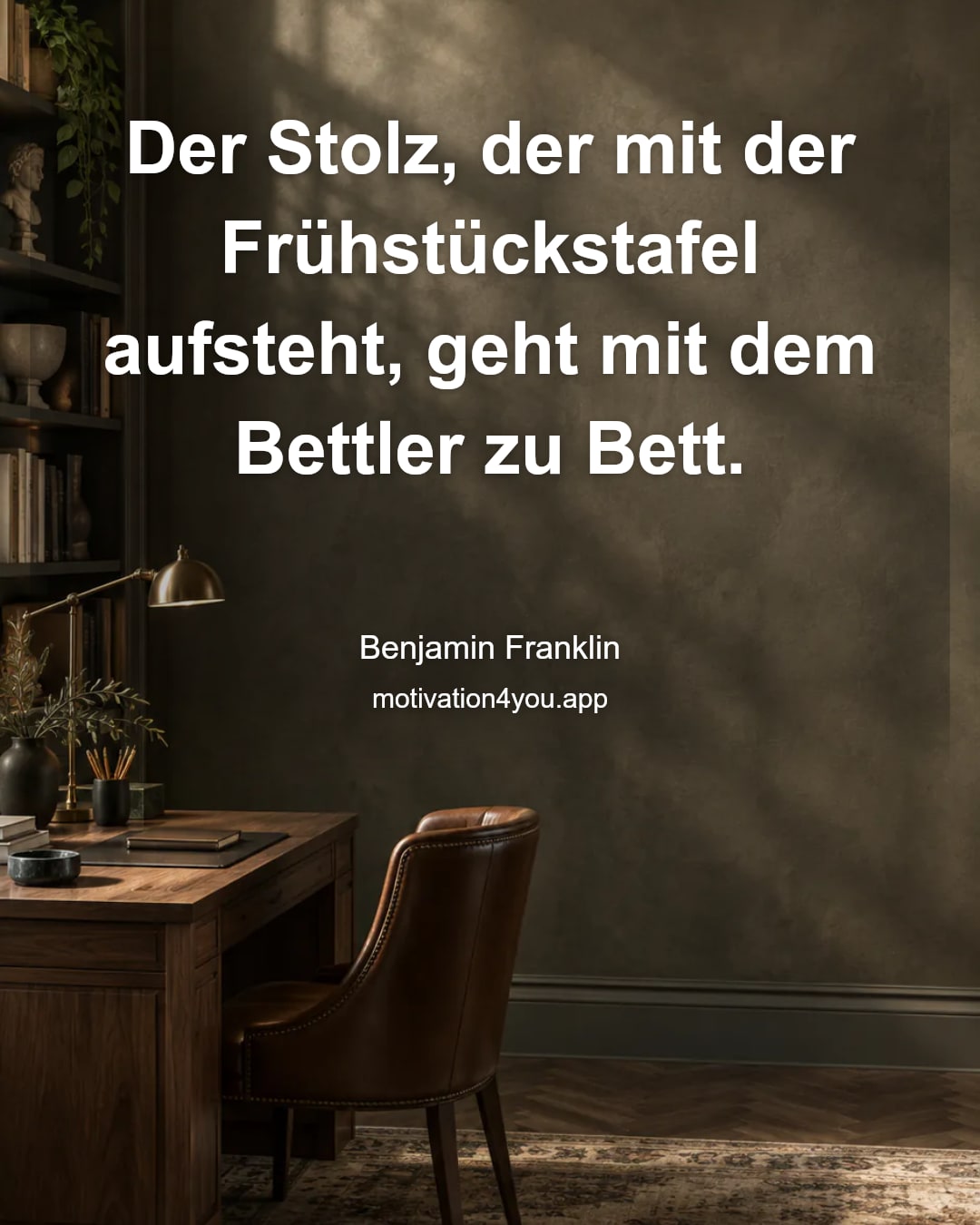 Der Stolz, der mit der Frühstückstafel aufsteht, geht mit dem Bettler zu Bett.