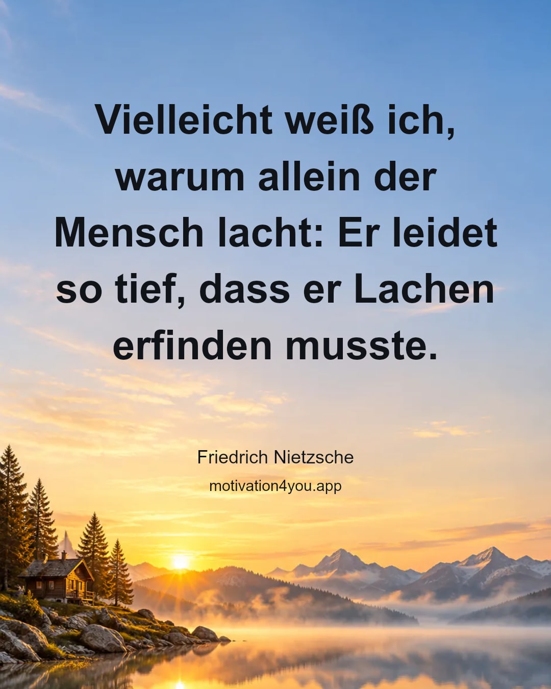Vielleicht weiß ich, warum allein der Mensch lacht: Er leidet so tief, dass er Lachen erfinden musste.