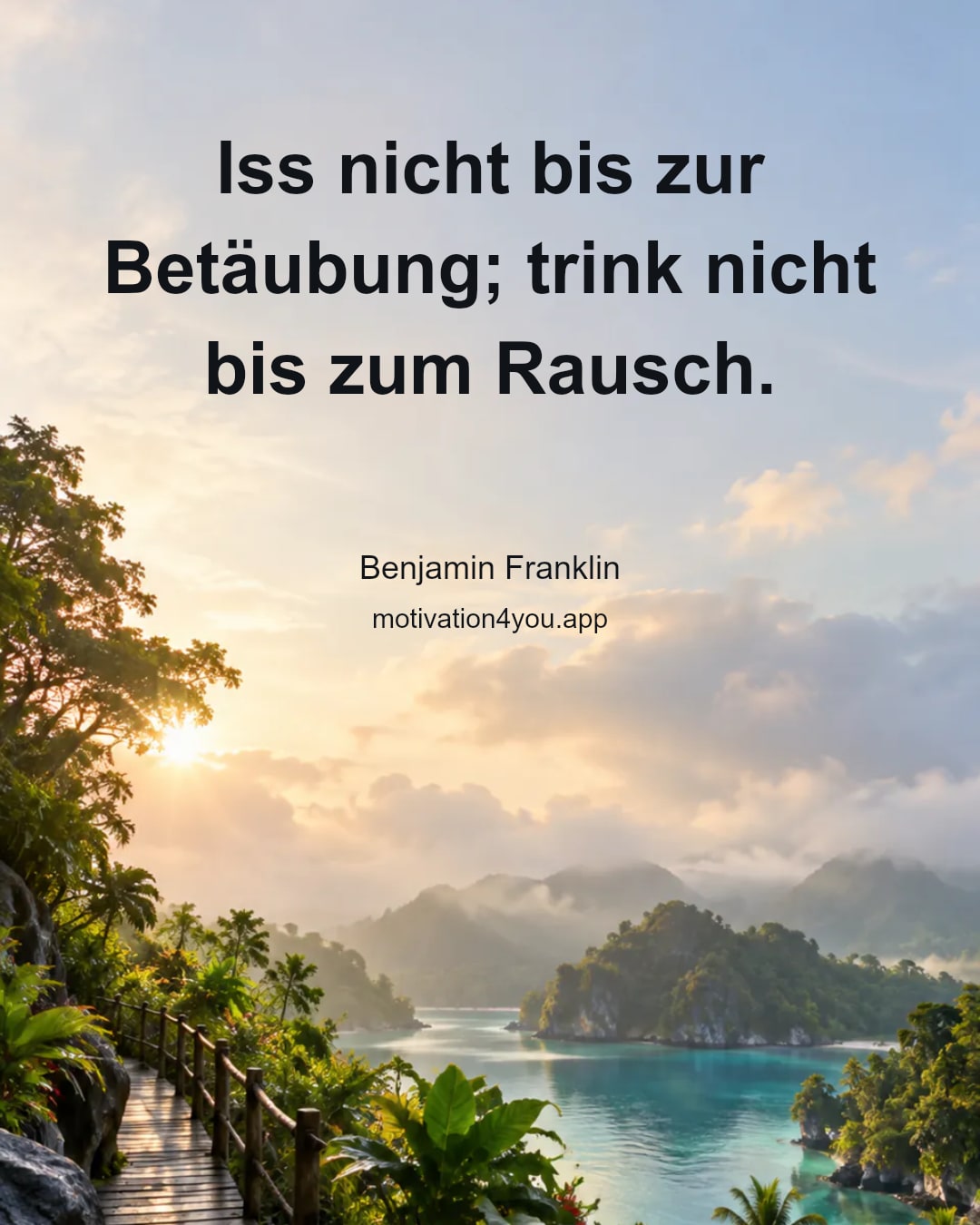 Iss nicht bis zur Betäubung; trink nicht bis zum Rausch.