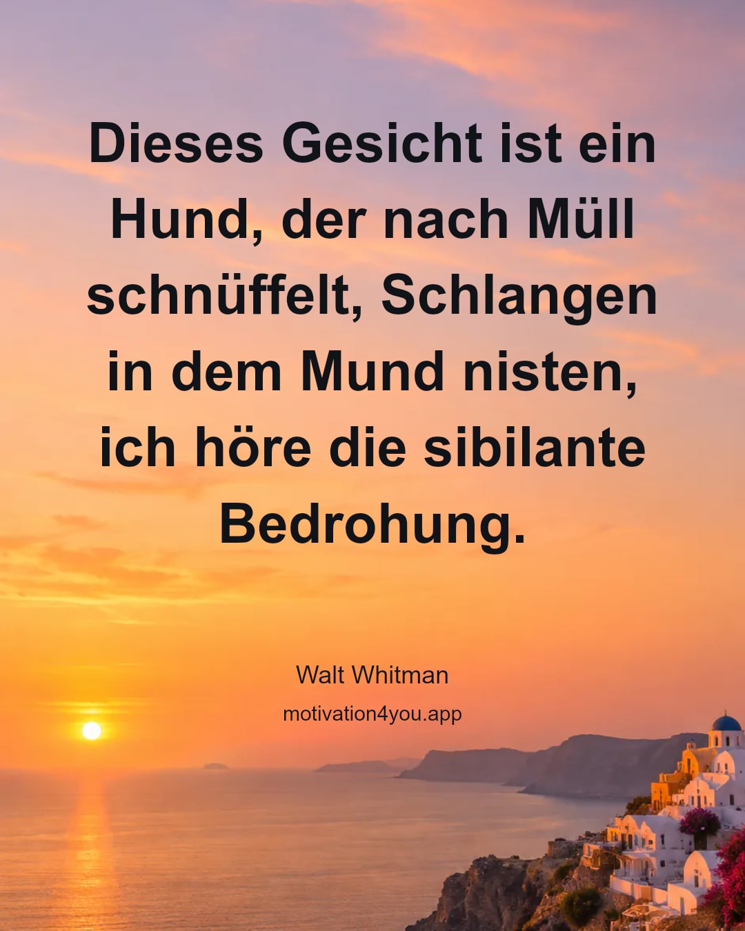 Dieses Gesicht ist ein Hund, der nach Müll schnüffelt, Schlangen in dem Mund nisten, ich höre die sibilante Bedrohung.