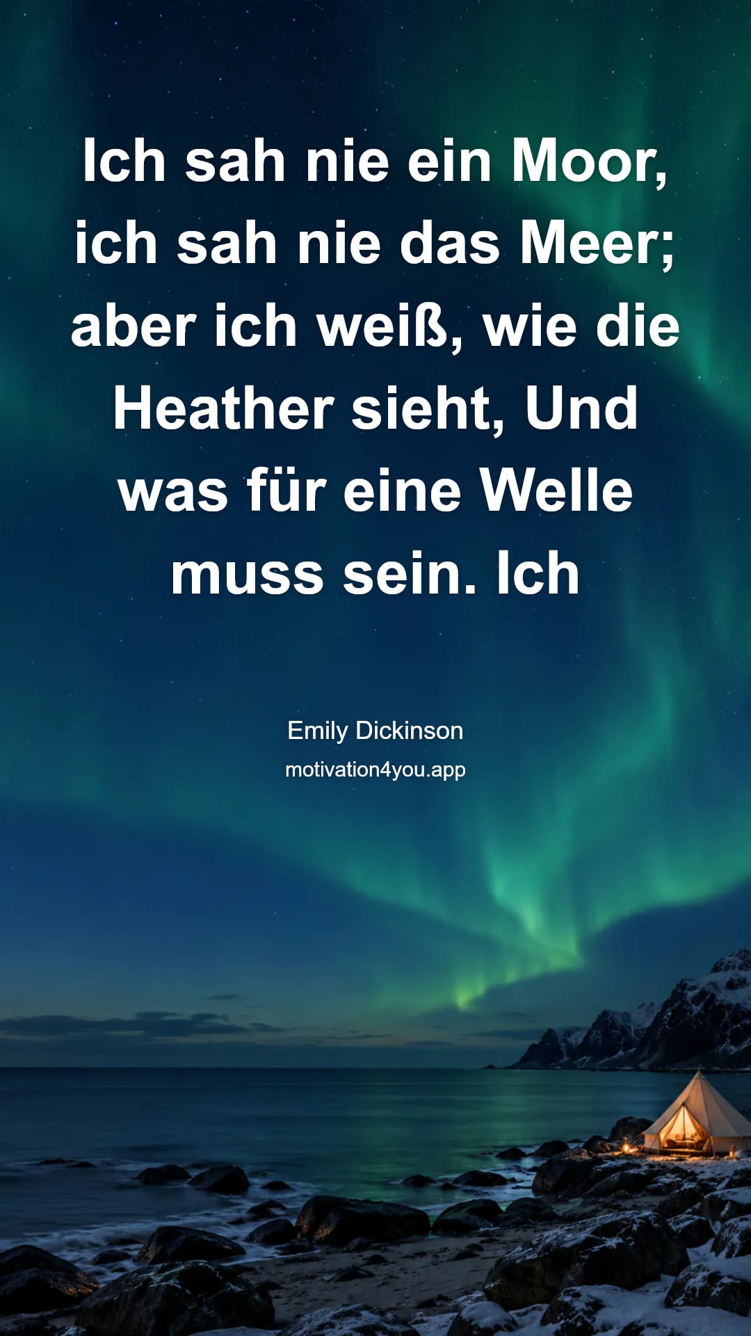Ich sah nie ein Moor, ich sah nie das Meer; aber ich weiß, wie die Heather sieht, Und was für eine Welle muss sein. Ich sprach nie mit Gott, noch besuchte im Himmel; Doch sicher bin ich von der Stelle, Als ob eine Tabelle gegeben wurden.