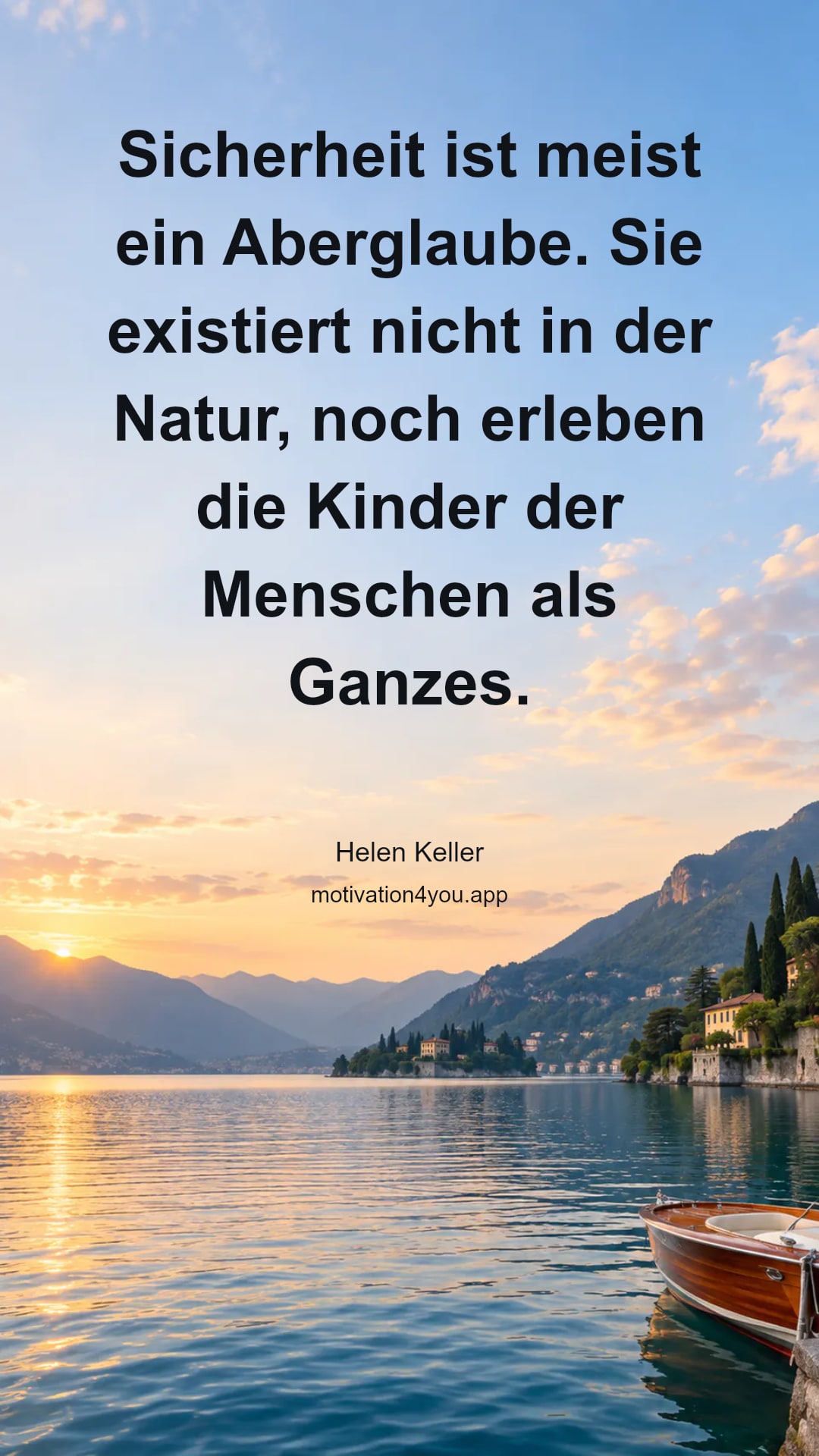 Sicherheit ist meist ein Aberglaube. Sie existiert nicht in der Natur, noch erleben die Kinder der Menschen als Ganzes. Gefahr zu vermeiden ist auf lange Sicht nicht sicherer als eine direkte Belichtung. Das Leben ist entweder ein gewagtes Abenteuer oder nichts.