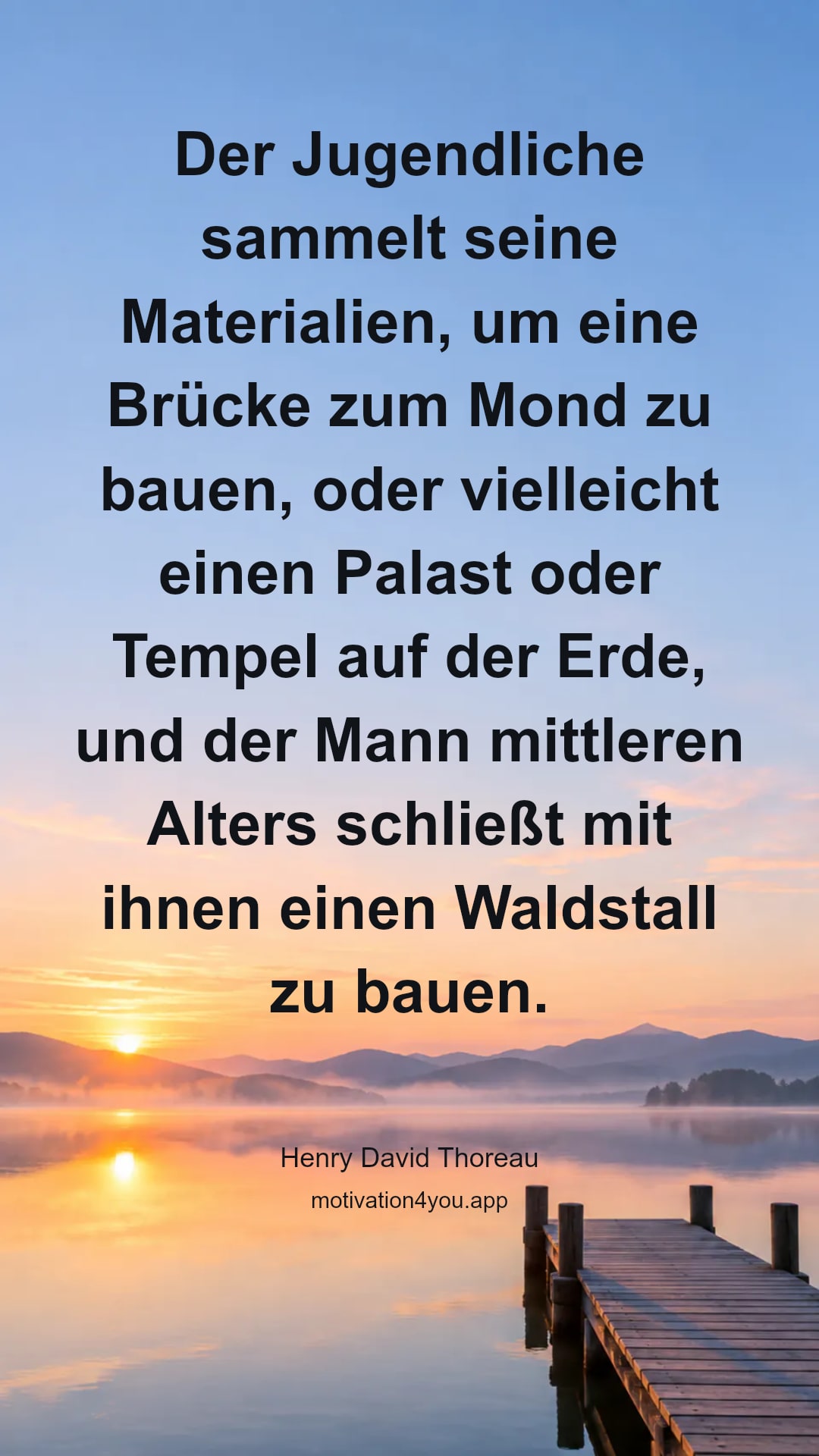 Der Jugendliche sammelt seine Materialien, um eine Brücke zum Mond zu bauen, oder vielleicht einen Palast oder Tempel auf der Erde, und der Mann mittleren Alters schließt mit ihnen einen Waldstall zu bauen.