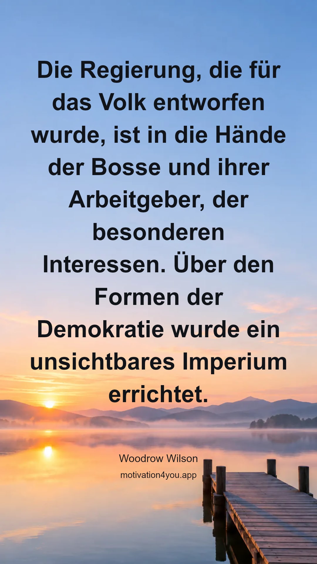 Die Regierung, die für das Volk entworfen wurde, ist in die Hände der Bosse und ihrer Arbeitgeber, der besonderen Interessen. Über den Formen der Demokratie wurde ein unsichtbares Imperium errichtet.